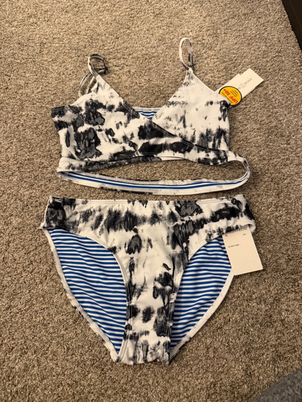 Treasure & Bond Girls Black & White Tie-Dye Two-Piece Bikini Set 16 New